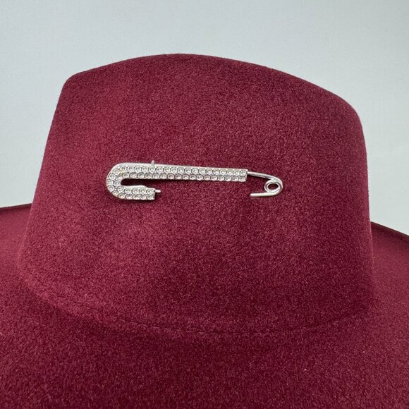 Free People Felt Hat in Merlot with Silver Tone Bling Pin Detail OS NWT - Picture 3 of 11